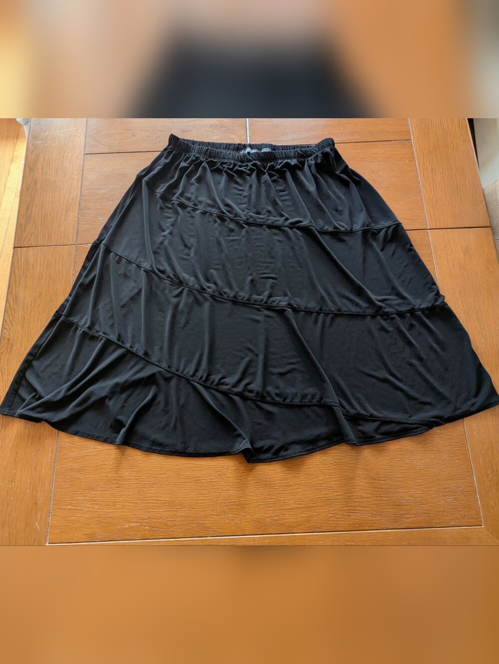 Notations Woman Black Tiered A-Line Light Weight Polyester, Spandex Skirt 1X